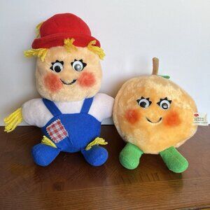1980s Del Monte Vintage Country Yumkins Plush Lushie Peach Shoo Scarecrow Lot 2